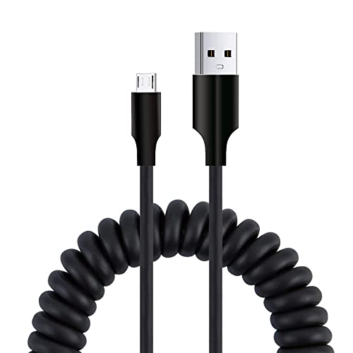 GELRHONR USB Spiralkabel Kabel, USB-A-Stecker auf Micro-USB-Stecker Charging Kabel, schnelles Synchronisieren und Lade, für Smartphones und weitere Micro-USB-Geräte(max. 1,5 m/4,9 Ft) Schwarz von GELRHONR