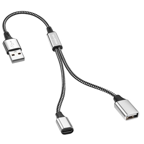 GELRHONR USB Splitter Y Kabel, USB A Stecker auf 2 Buchsen Verlängerungskabel mit USB C Buchse und USB A Buchse für Drucker/USB Tastatur/Flash Drive/Laptop/LED-0,3M (1 to 2) von GELRHONR