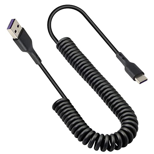 GELRHONR USB Typ C Spiralkabel, USB A auf Typ C Kabel (3A 60W) zum schnellen Laden und Daten anderer USB C Geräte - Schwarz (max. 1,5m) (USB auf Typ C) von GELRHONR