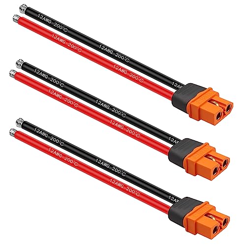 GELRHONR XT60i Plug weiblich mit Mantel-Anschluss mit Silikondraht 150 mm, Kabel xt60, Pigtail-Port, 12 awg, für RC-Akku, Lipo FPV, Drohne, 3 Stück von GELRHONR