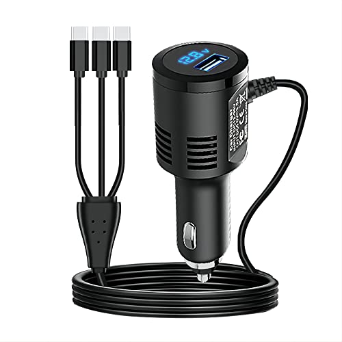 GELRHONR Zigarettenanzünder USB C Adapter, 12 V/36 V Zigarettenanzünder QC3.0 Kfz Ladegerät USB C Autoladegerät Adapter Schnellladung mit 3 x Type C Kabel für die meisten Typ-C-Geräte, 110 cm von GELRHONR