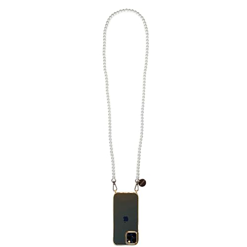 GEMSTRAP Schmuckkette für Mobiltelefone - Halskette für Smartphones - 120cm - Perlenschnur mit vergoldeten Karabinerhaken und universeller Handyhalterung - Farbe Natürliche Perle von GEMSTRAP