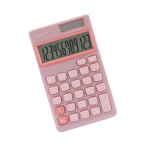 GENIE 212 P 12-stelliger Taschenrechner mit Dual-Power (Solar und Batterie) pink von GENIE