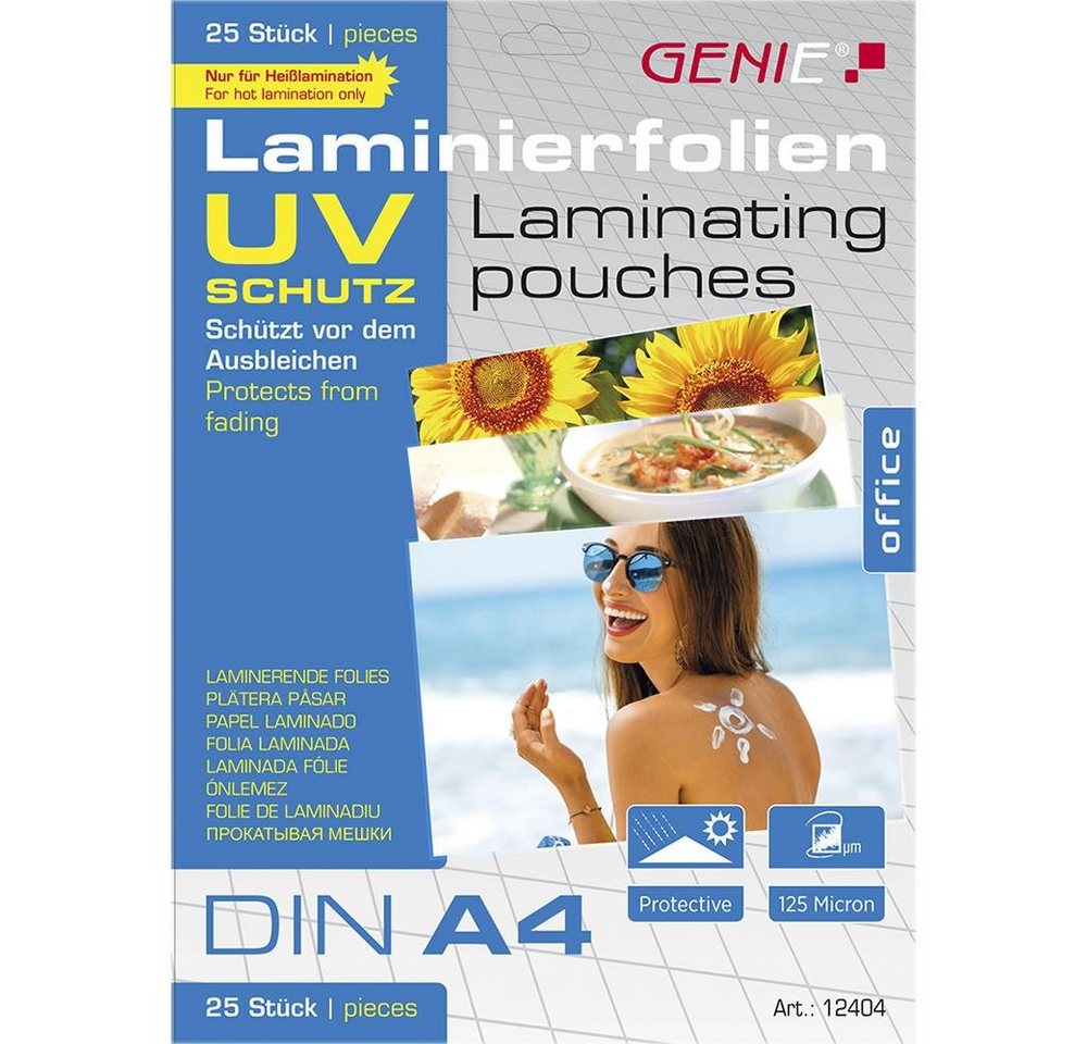 GENIE Schutzfolie Laminierfolien, DIN A4, UV beständig, 25er Pack, für Laminiergerät GENIE Schutzfolie Laminierfolien, DIN A4, UV beständig, 25er Pack, für Laminiergerät von GENIE