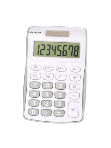Genie 120 S 8-stelliger Taschenrechner (Dual-Power (Solar und Batterie); kompaktes Design) grau von GENIE