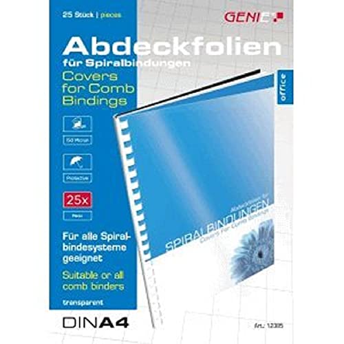 Genie 12385 Deckblätter (DIN A4; glasklar; 150 Micron; geeignet für alle Bindegeräte) 25 Stück transparent von GENIE