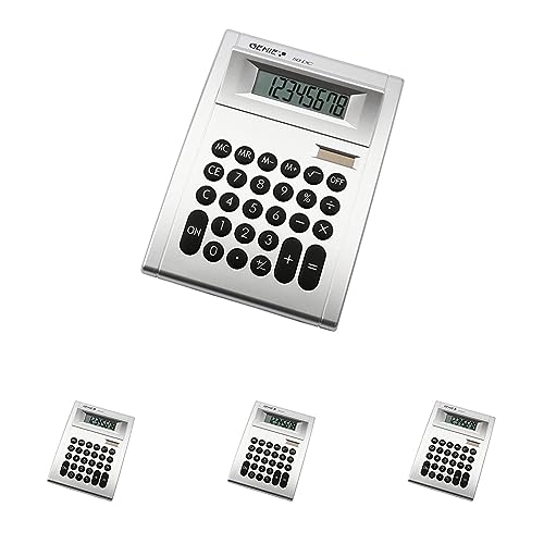 Genie 50 DC 8-stelliger Tischrechner (Dual-Power (Solar und Batterie); kompaktes Design) Silber, único (Packung mit 4) von GENIE