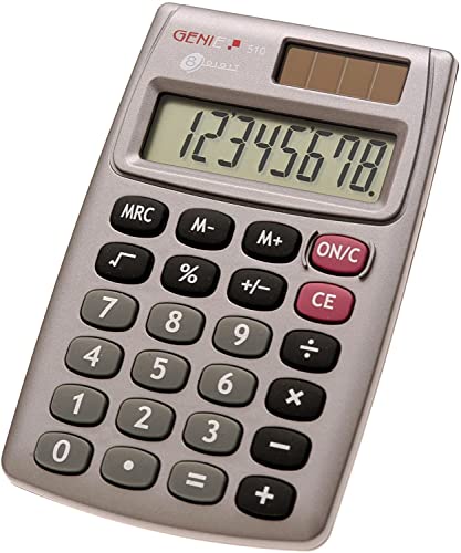 Genie 510 8-stelliger Taschenrechner (Dual-Power (Solar Und Batterie); Kompaktes Design) Grau von GENIE