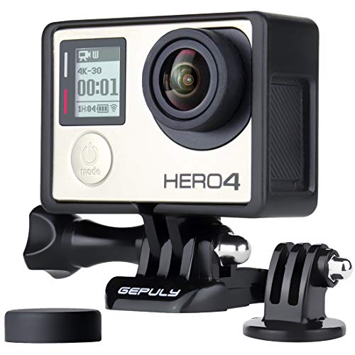 GEPULY Rahmenhalterung Schutzgehäuse mit Halterung Zubehör und Objektivdeckel für GoPro Hero 3, Hero3+, Hero 4 schwarz silber Kameras von GEPULY