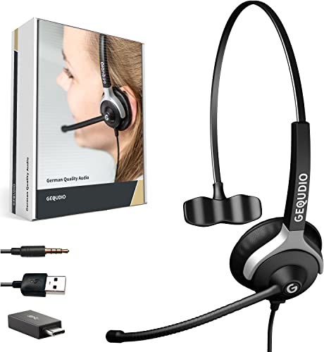 GEQUDIO [3in1] Business Headset mit USB-A, USB-C und 3,5mm Klinke kompatibel mit PC, Mac und Smartphone - Kopfhörer & Mikrofon Ersatz Polster - besonders leicht 60g (1-Ohr) von GEQUDIO