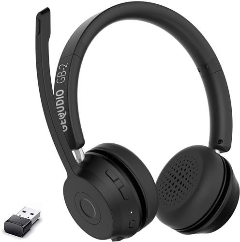 GEQUDIO GB-2 Bluetooth Headset mit Mikrofon, Kopfhörer mit Noise Cancelling, kabellos für Zwei Geräte wie Smartphone, Handy, PC oder Laptop, Wireless im Büro Standby-Zeit 500h (mit USB-Adapter) von GEQUDIO