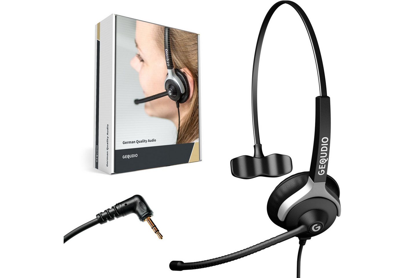 GEQUDIO Headset (mit Wechselverschluss für mehrere Endgeräte, inklusive Anschlusskabel) von GEQUDIO