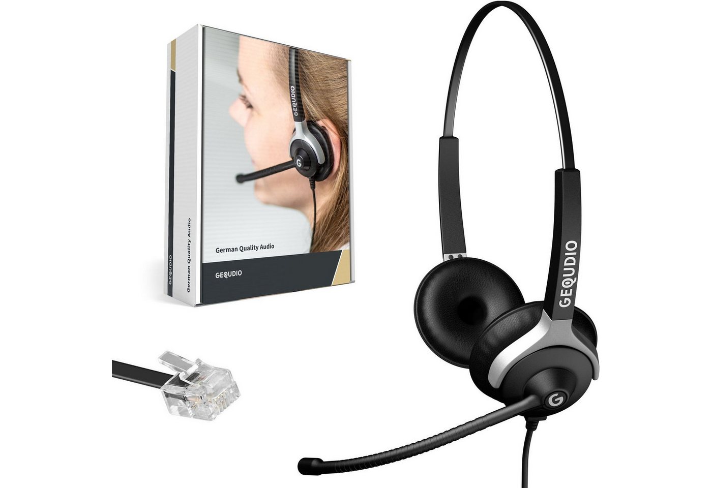 GEQUDIO Headset (mit Wechselverschluss für mehrere Endgeräte, inklusive Anschlusskabel) von GEQUDIO