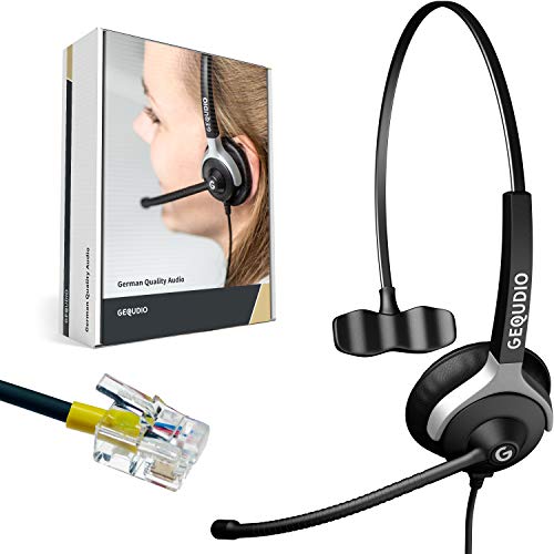 GEQUDIO Headset für GX3+ GX5+ und kompatibel mit Mitel, Aastra, Poly/Polycom und Gigaset-RJ Telefon - inklusive RJ Kabel - Kopfhörer & Mikrofon mit Ersatz Polster - leicht 60g (1-Ohr) von GEQUDIO