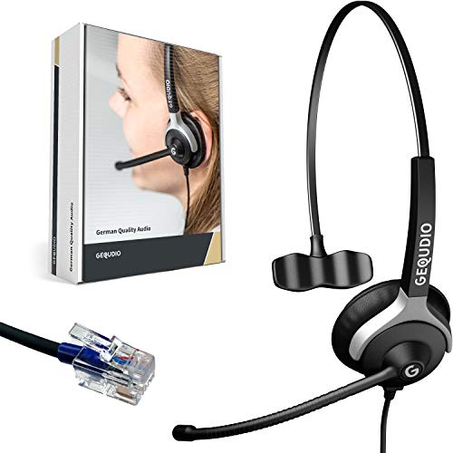 GEQUDIO Headset kompatibel mit Cisco Telefon - inklusive RJ Kabel - Kopfhörer & Mikrofon mit Ersatz Polster - Anschlusskabel flexibel wechselbar - besonders leicht 60g (1-Ohr) von GEQUDIO