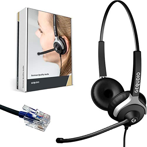 GEQUDIO Headset kompatibel mit Cisco Telefon - inklusive RJ Kabel - Kopfhörer & Mikrofon mit Ersatz Polster - Anschlusskabel flexibel wechselbar - besonders leicht 80g (2-Ohr) von GEQUDIO