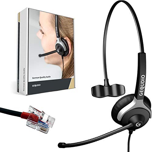 GEQUDIO Headset kompatibel mit Yealink, Snom, Avaya, Grandstream Telefon - inklusive RJ Kabel - Kopfhörer & Mikrofon mit Ersatz Polster - besonders leicht 60g (1-Ohr) von GEQUDIO