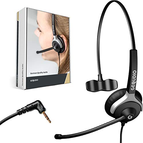 GEQUDIO Headset mit 2,5mm Klinke kompatibel mit Gigaset, Panasonic DECT Schnurlostelefon - Kopfhörer & Mikrofon mit Ersatz Polster - besonders leicht 60g (1-Ohr) von GEQUDIO