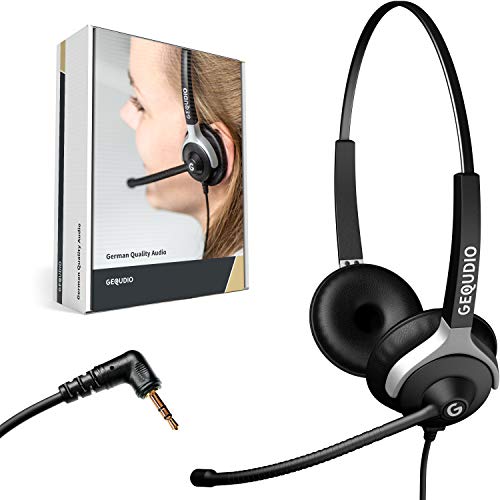 GEQUDIO Headset mit 2,5mm Klinke kompatibel mit Gigaset, Panasonic DECT Schnurlostelefon - Kopfhörer & Mikrofon mit Ersatz Polster - besonders leicht 80g (2-Ohr) von GEQUDIO