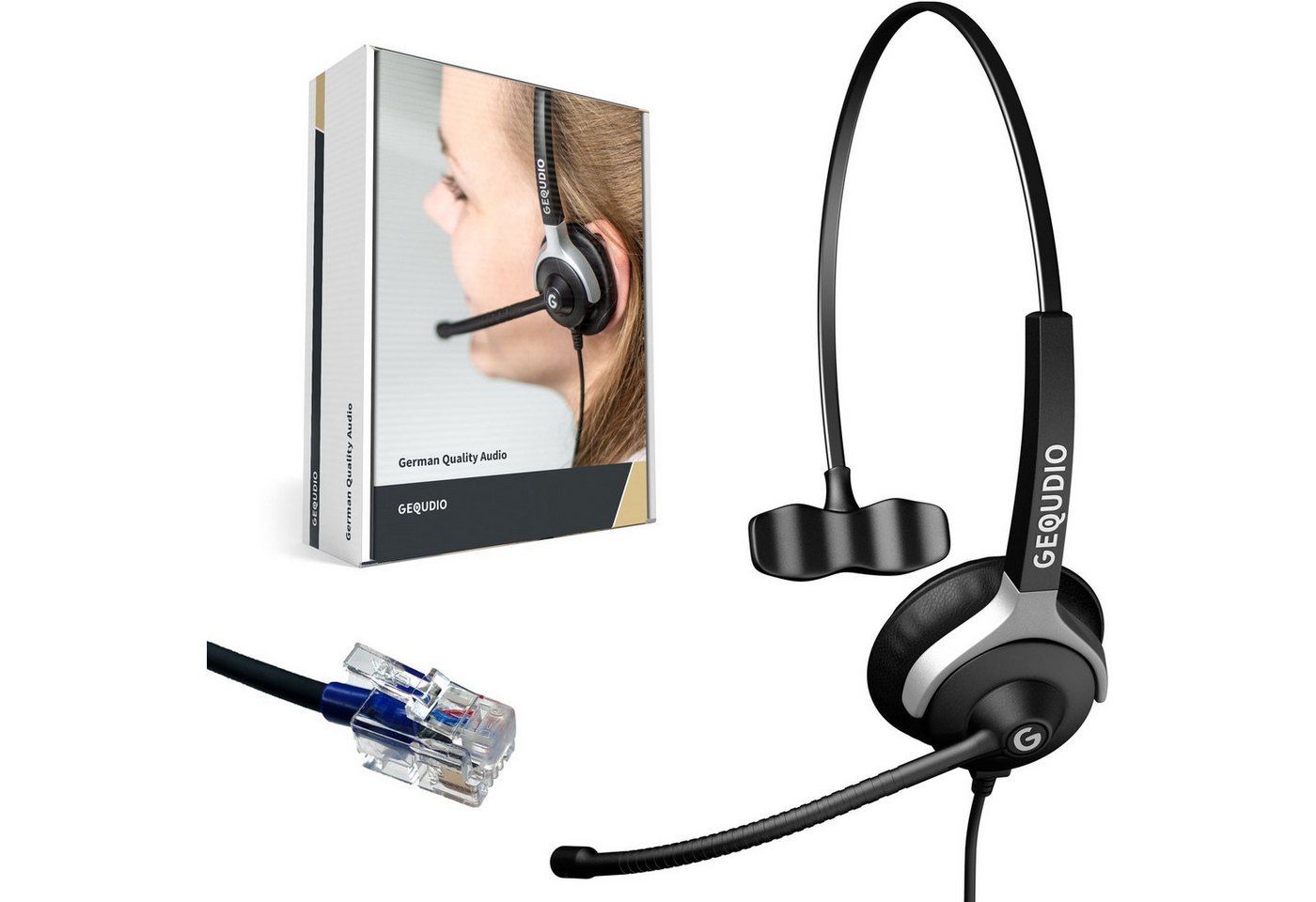 GEQUDIO Headset (mit Wechselverschluss für mehrere Endgeräte, inklusive Anschlusskabel) von GEQUDIO