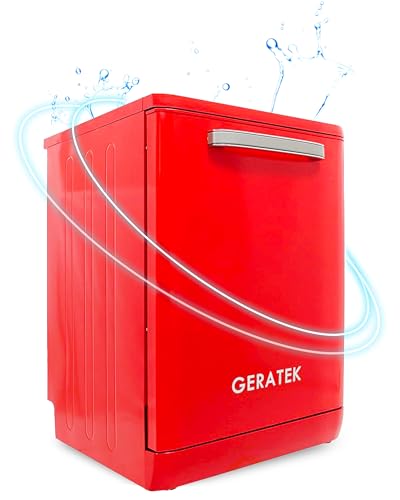 GERATEK Wien GS6200WR Retro Geschirrspüler Spülmaschine 60cm / 12 Maßgedecke/Besteckkorb / 4 Programme (Rot) von GERATEK