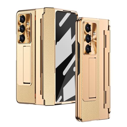 GERHGJUK Handy-Geldbörsenhülle Compatible with Samsung Galaxy Z Fold 7 Case [Hidden Kickstand] [Wireless Charging][Screen Protector] Rugged Shockproof 360 Full Protective Phone Cover+Kickstand(Gold) von GERHGJUK
