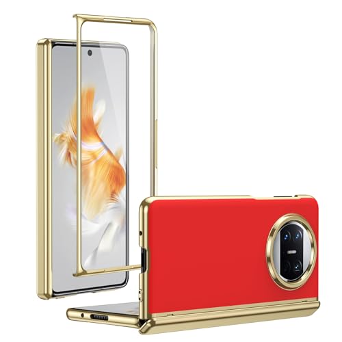 GERHGJUK Handy-Geldbörsenhülle Kompatibel mit Huawei Mate X3 Plating Case mit Displayschutz, Scharniergehäuse, Fallschutz, Kratzfest und stoßdämpfend – schlankes Design, mattierte Klapphülle(Red) von GERHGJUK