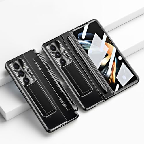 GERHGJUK Handyhüllen-Pakete Kompatibel mit Samsung Galaxy Z Fold 7 Hülle [Versteckter Ständer] [Kabelloses Laden] [mit Stift] Robuste, stoßfeste 360-Grad-Vollschutzhülle + Ständer(Black) von GERHGJUK