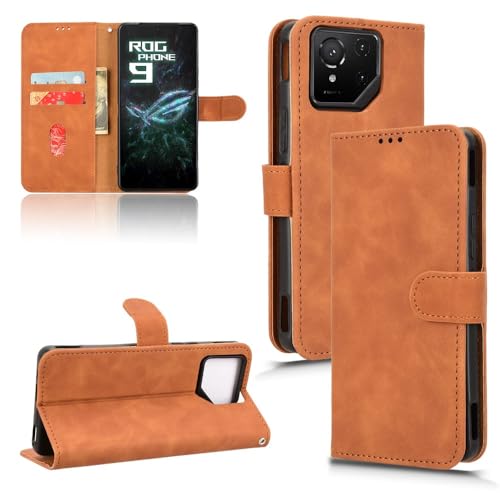 Handy-Geldbörsenhülle Brieftaschen-Etui, kompatibel mit Asus ROG Phone 9, Hülle mit Kartenhalter, Klapphülle, PU-Leder, Telefon-Brieftaschen-Etui mit Handschlaufe, stoßfeste Schutzhülle(Brown) von GERHGJUK