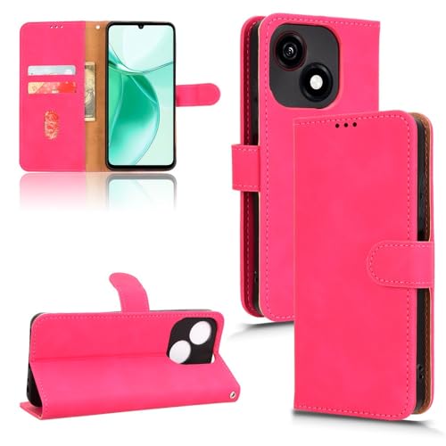 Handy-Geldbörsenhülle Brieftaschen-Etui, kompatibel mit ZTE Blade A35E, Hülle mit Kartenhalter, Klapphülle, PU-Leder, Handy-Brieftaschen-Etui mit Handschlaufe, stoßfeste Schutzhülle(Rose red) von GERHGJUK