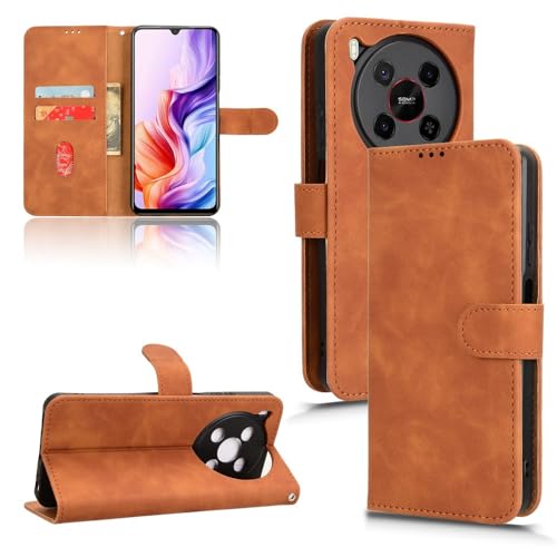 Handy-Geldbörsenhülle Brieftaschen-Etui, kompatibel mit ZTE Blade V70 Max, Hülle mit Kartenhalter, Klapphülle, PU-Leder, Handy-Brieftaschen-Etui mit Handschlaufe, stoßfeste Schutzhülle(Brown) von GERHGJUK