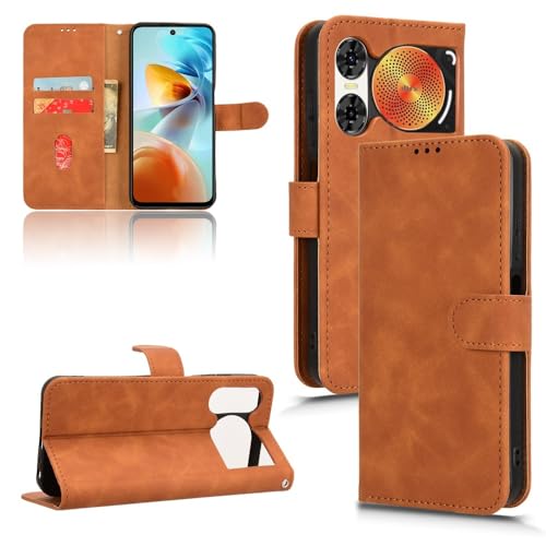 Handy-Geldbörsenhülle Brieftaschen-Etui, kompatibel mit ZTE Nubia Music 2, Hülle mit Kartenhalter, Klapphülle, PU-Leder, Handy-Brieftaschen-Etui mit Handschlaufe, stoßfeste Schutzhülle(Brown) von GERHGJUK