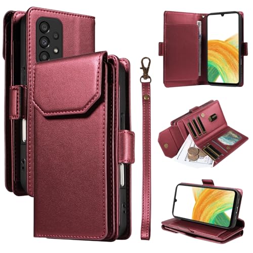 Handy-Geldbörsenhülle Compatible with Samsung Galaxy A33 5G Wallet Case with Card Holder for Women and Men, Fashion PU Leather Cover Side Buckle Hand Strap Wallet Phone Case Fit for Galaxy A33 6.4"(Re Handy-Geldbörsenhülle Compatible with Samsung Galaxy A33 5G Wallet Case with Card Holder for Women and Men, Fashion PU Leather Cover Side Buckle Hand Strap Wallet Phone Case Fit for Galaxy A33 6.4"(Re von GERHGJUK
