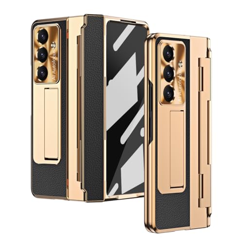 Handy-Geldbörsenhülle Compatible with Samsung Galaxy Z Fold 7 Case [Hidden Kickstand] [Wireless Charging][Screen Protector] Rugged Shockproof 360 Full Protective Phone Cover+Kickstand(Gold black) von GERHGJUK