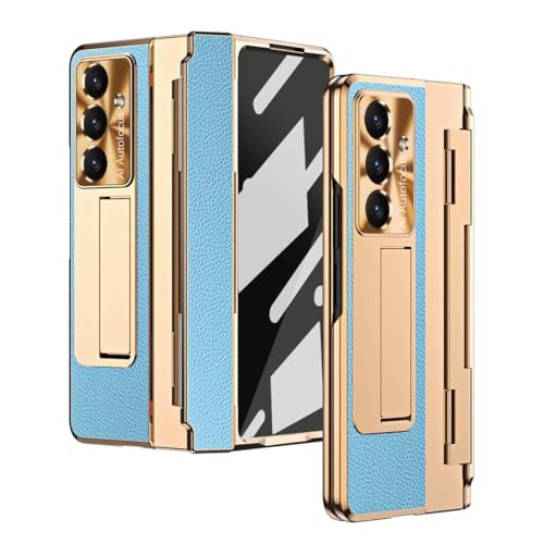 Handy-Geldbörsenhülle Compatible with Samsung Galaxy Z Fold 7 Case [Hidden Kickstand] [Wireless Charging][Screen Protector] Rugged Shockproof 360 Full Protective Phone Cover+Kickstand(Gold blue) von GERHGJUK