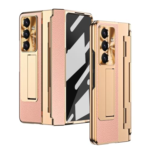 Handy-Geldbörsenhülle Compatible with Samsung Galaxy Z Fold 7 Case [Hidden Kickstand] [Wireless Charging][Screen Protector] Rugged Shockproof 360 Full Protective Phone Cover+Kickstand(Gold pink) von GERHGJUK