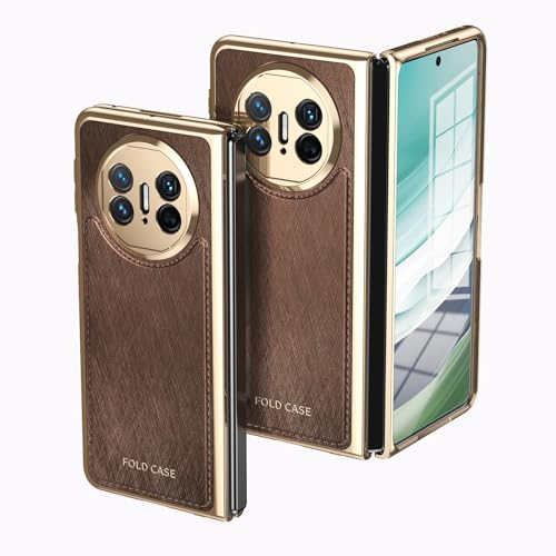 Handy-Geldbörsenhülle Folding Case Compatible with Huawei Mate X3 with Screen Protector, Luxury PU Leather Slim Fit Phone Cover - Plating Gold Edge, Drop, Scratch & Shock Protection Case(Brown) von GERHGJUK