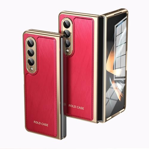 Handy-Geldbörsenhülle Folding Case Compatible with Samsung Galaxy Z Fold 4 with Screen Protector, Luxury PU Leather Slim Fit Phone Cover - Plating Gold Edge, Drop, Scratch & Shock Protection Case(Red) Handy-Geldbörsenhülle Folding Case Compatible with Samsung Galaxy Z Fold 4 with Screen Protector, Luxury PU Leather Slim Fit Phone Cover - Plating Gold Edge, Drop, Scratch & Shock Protection Case(Red) von GERHGJUK