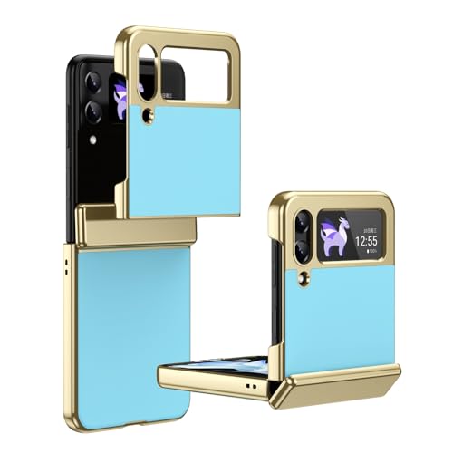 Handy-Geldbörsenhülle Kompatibel mit Samsung Galaxy Z Flip 3 Plating Case mit Displayschutz-Scharnierhülle, Fallschutz, kratzfest und stoßdämpfend – schlankes Design, mattierte Klapphülle(Blue1) von GERHGJUK