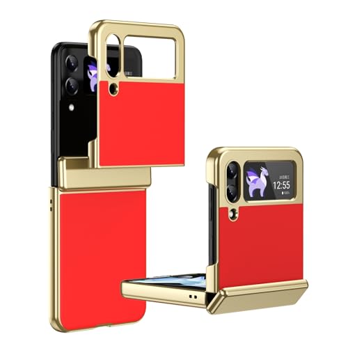 Handy-Geldbörsenhülle Kompatibel mit Samsung Galaxy Z Flip 3 Plating Case mit Displayschutz-Scharnierhülle, Fallschutz, kratzfest und stoßdämpfend – schlankes Design, mattierte Klapphülle(Red) von GERHGJUK