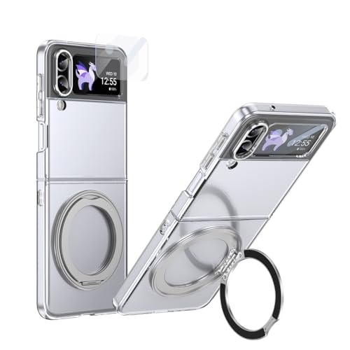 Handy-Geldbörsenhülle Kompatibel mit Samsung Galaxy Z Flip 4 Hülle mit Displayschutzfolie, 360° drehbarem Ringständer, stoßfester, durchscheinender Schutzhülle in Militärqualität, kristallklar(Sliver) Handy-Geldbörsenhülle Kompatibel mit Samsung Galaxy Z Flip 4 Hülle mit Displayschutzfolie, 360° drehbarem Ringständer, stoßfester, durchscheinender Schutzhülle in Militärqualität, kristallklar(Sliver) von GERHGJUK