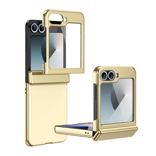 Handy-Geldbörsenhülle Kompatibel mit Samsung Galaxy Z Flip 6 Plating Case mit Displayschutz, Scharniergehäuse, Fallschutz, kratzfest und stoßdämpfend – schlankes Design, mattierte Klapphülle(Golden) Handy-Geldbörsenhülle Kompatibel mit Samsung Galaxy Z Flip 6 Plating Case mit Displayschutz, Scharniergehäuse, Fallschutz, kratzfest und stoßdämpfend – schlankes Design, mattierte Klapphülle(Golden) von GERHGJUK
