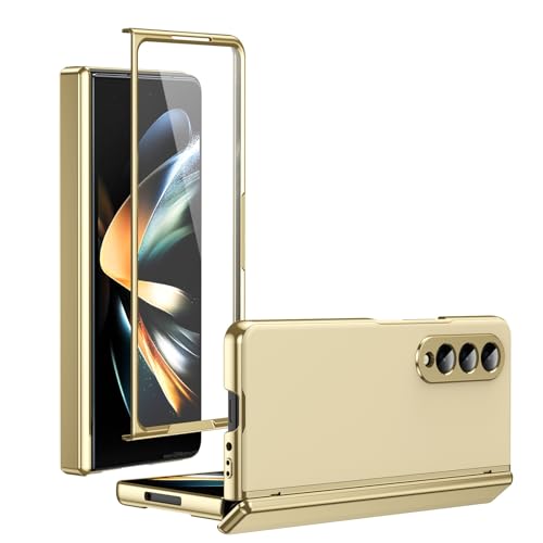 Handy-Geldbörsenhülle Kompatibel mit Samsung Galaxy Z Fold 3 Plating Case mit Displayschutz-Scharnierhülle, Fallschutz, kratzfest und stoßdämpfend – schlankes Design, mattierte Klapphülle(Golden) von GERHGJUK