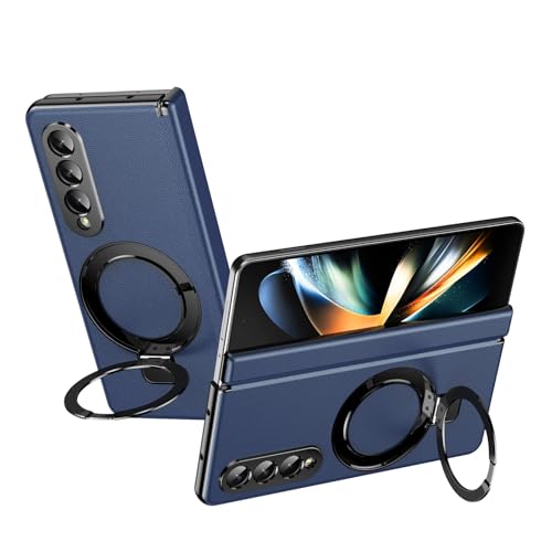 Handy-Geldbörsenhülle Kompatibel mit Samsung Galaxy Z Fold 4 Hülle mit verstellbarem Ständer, luxuriöse Lederhülle [integrierter Ständer] [Scharnierschutz] Stoßfestes und leichtes Design(Blue) von GERHGJUK