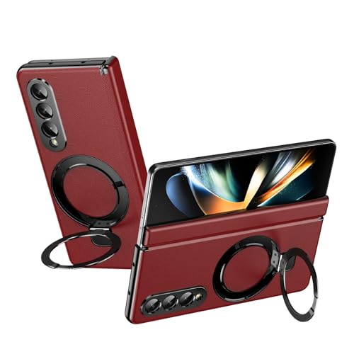 Handy-Geldbörsenhülle Kompatibel mit Samsung Galaxy Z Fold 4 Hülle mit verstellbarem Ständer, luxuriöse Lederhülle [integrierter Ständer] [Scharnierschutz] Stoßfestes und leichtes Design(Red) von GERHGJUK