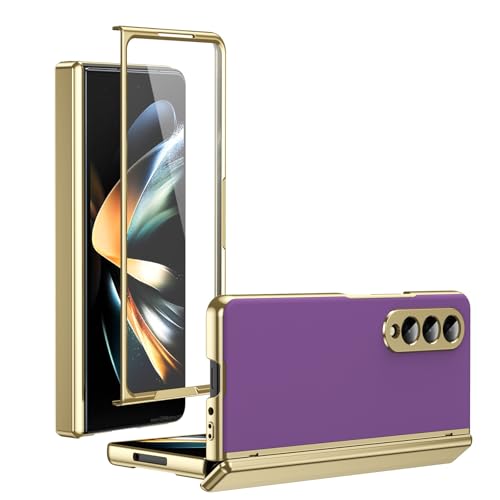 Handy-Geldbörsenhülle Kompatibel mit Samsung Galaxy Z Fold 4 Plating Case mit Displayschutz-Scharnierhülle, Fallschutz, kratzfest und stoßdämpfend – schlankes Design, mattierte Klapphülle(Purple) von GERHGJUK