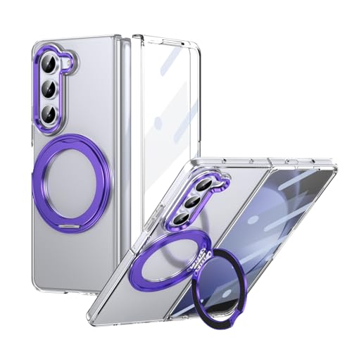 Handy-Geldbörsenhülle Kompatibel mit Samsung Galaxy Z Fold 5 Hülle mit Displayschutzfolie, 360° drehbarem Ringständer, stoßfester, durchscheinender Schutzhülle in Militärqualität, kristallklar(Purple) Handy-Geldbörsenhülle Kompatibel mit Samsung Galaxy Z Fold 5 Hülle mit Displayschutzfolie, 360° drehbarem Ringständer, stoßfester, durchscheinender Schutzhülle in Militärqualität, kristallklar(Purple) von GERHGJUK