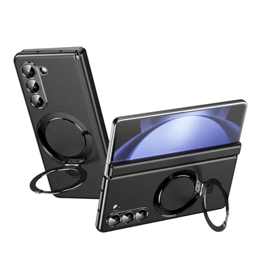 Handy-Geldbörsenhülle Kompatibel mit Samsung Galaxy Z Fold 5 Hülle mit verstellbarem Ständer, luxuriöse Lederhülle [integrierter Ständer] [Scharnierschutz] Stoßfestes und leichtes Design(Black) von GERHGJUK