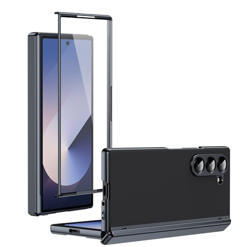Handy-Geldbörsenhülle Kompatibel mit Samsung Galaxy Z Fold 5 Plating Case mit Displayschutz-Scharnierhülle, Fallschutz, kratzfest und stoßdämpfend – schlankes Design, mattierte Klapphülle(Black) von GERHGJUK