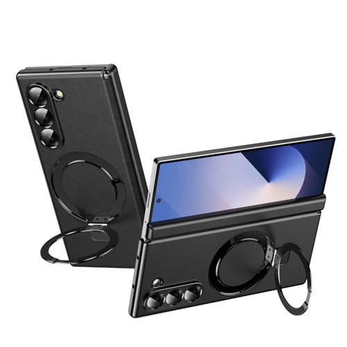 Handy-Geldbörsenhülle Kompatibel mit Samsung Galaxy Z Fold 6 Hülle mit verstellbarem Ständer, luxuriöse Lederhülle [integrierter Ständer] [Scharnierschutz] Stoßfestes und leichtes Design(Black) von GERHGJUK